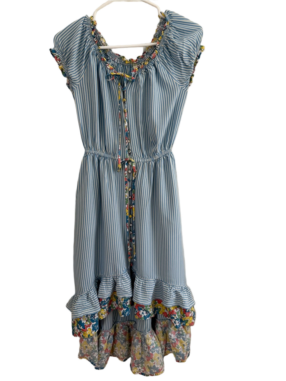 Matilda Jane Blue and White Striped Dress with Floral Trim